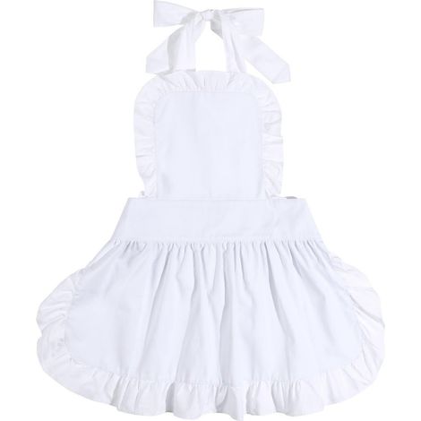 Tabliers en pur coton pour filles, tablier de serveuse vintage rétro, tablier de cuisine pour femmes (blanc)-White (1/3)
