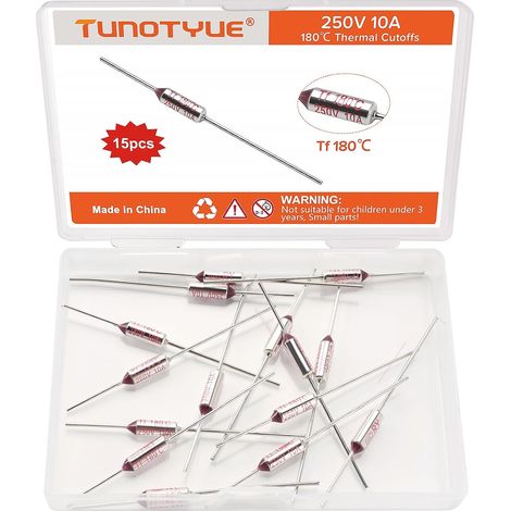 15 Pièces RY TF 250V 10A Fusibles Thermiques, 180 Degrés Celsius Coupure de Fusible Thermique, pour Appareils Électroménagers (1/5)
