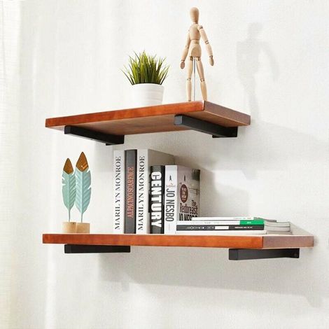 20 cm Regalträger, industrielle Wandregalträger mit unsichtbaren Befestigungen, Vintage-Wandträger, DIY-Metallträger, Schwarz mit Schrauben (2er-Pack)