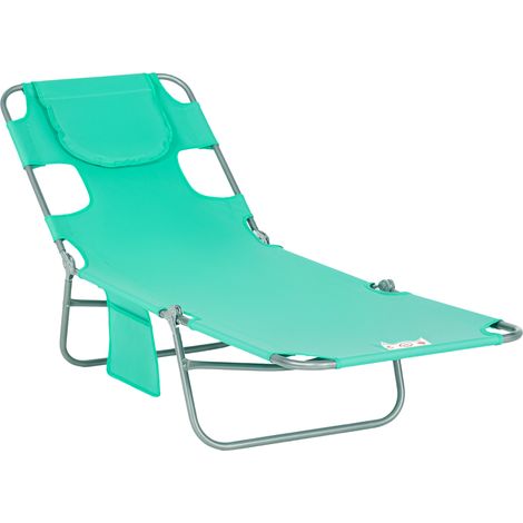 Gartenliege, Liegestuhl mit gepolsterter Gesichtsöffnung, Massage-Liege für draußen, Seitentasche, Stoff, Metall, Grün