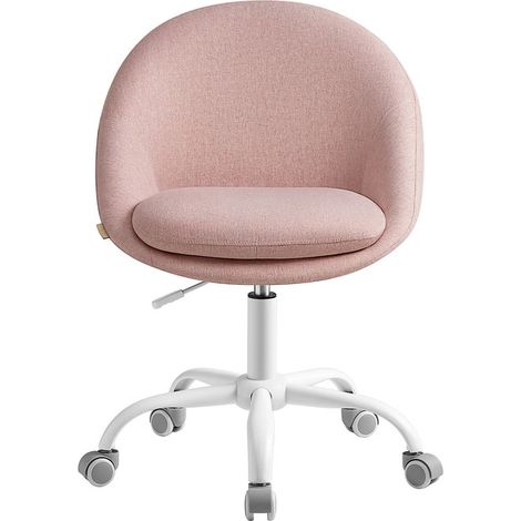 Chaise de Bureau Pivotante, en Tissu Coton-lin, Rembourrage en Mousse, Réglable en Hauteur, Rose (1/5)