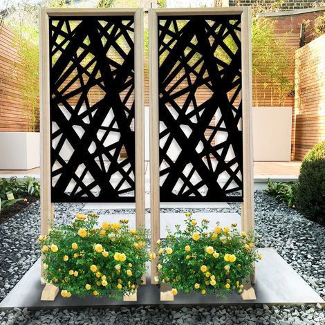 DIAGONAL LARGE - Paravent modulable - 70x190 cm - en bois et PVC - Couleur : noir