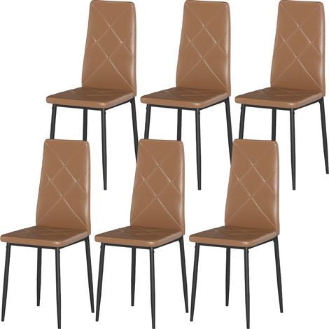 HOMCOM Set di 6 Sedie da Cucina in Finta Pelle con Schienale Alto Marrone