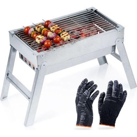 Foldable stainless steel charcoal grill with gloves 235492358 (1/5)
