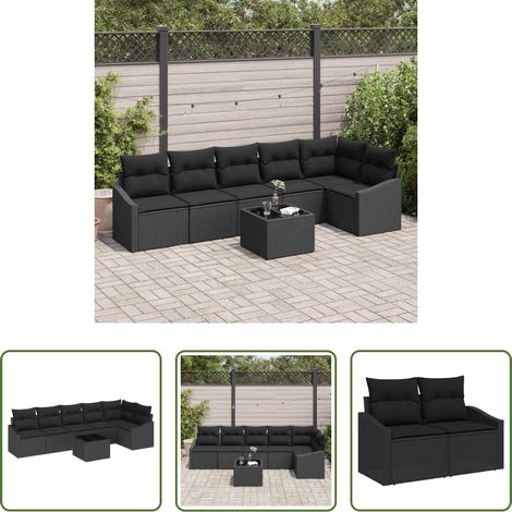 vidaXL Poly-Rattan -  Sofa Set mit Kissen 7 pcs Schwarz Poly-Rattan (1/5)