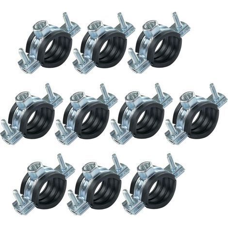 Lot of 10 Soundproof collar - fixing support with seal - for pipe Ø 3/4'' 26-30mm - in zinc-plated steel - to screw in М8/М10 (1/5)