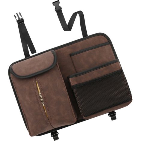 Sacoche de Rangement Dossier Siège Auto Organisateur Suspendu en Cuir PU avec Crochets Marron (1/5)