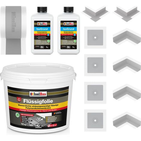 Dichtset 706G Flüssigfolie 12kg Isogrund 2L 20m Klebeband 4 x Ecken 4 x Manschette