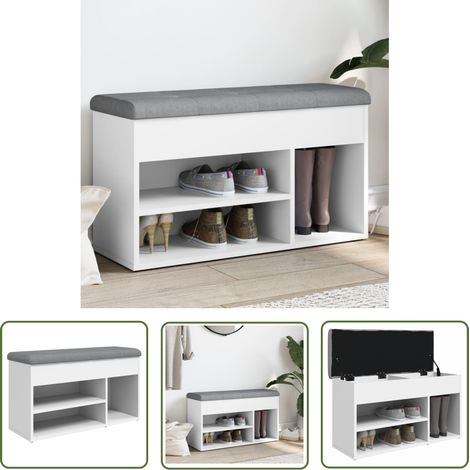 The Living Store Schuhbank Weiß 82x32x45,5 cm Holzwerkstoff - Schuhbank - Flurbank - Garderobe - Aufbewahrungsbox - Beistelltisch (1/5)