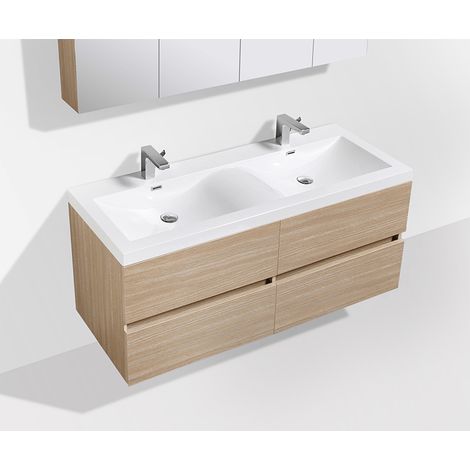 Doppelwaschtisch + Unterschrank 144cm montiert Eiche hell SIENA (1/5)