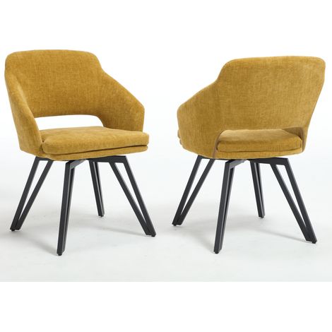 Washson Lot de 2 Chaises de Salle à Manger en Chenille, Chaise Pivotante pour Bureau Fauteuil Salon avec Pieds en Métal, Jaune