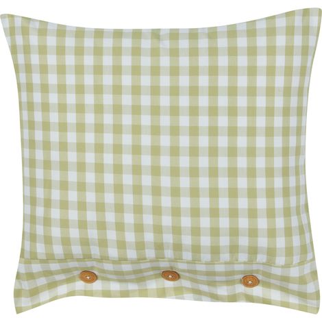 Cojín decorativo moderno cuadrado botones estampado a cuadros verde oliva y blanco 45 x 45 cm Talya