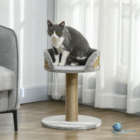 Arbre à chat, panier pour chat, balle de jeu incluse, 40 cm x 40 cm x 49 cm, gris