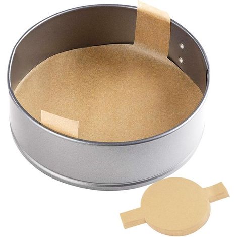 100 fogli di carta da forno, teglia rotonda da 15 cm con linguetta per sollevarla, rivestimento antiaderente, carta da forno pretagliata per cuocere i biscotti (1/5)