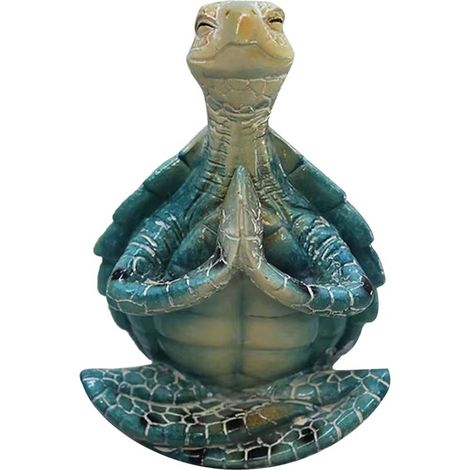 Figurine Tortue Méditation Yoga - Statue Décor Résine Bleu 10cm (1/3)