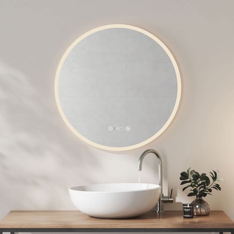 Heilmetz Espejo Baño Redondo Espejo de Baño con Indicador de Hora y Temperatura y Desempañador 70cm (1/5)