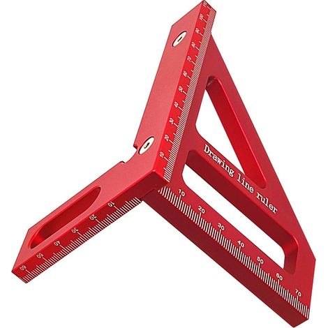 Équerre de menuisier, rapporteur d'angle 45°/90°, règle triangulaire, outil de traçage et de mesure pour ingénieur et charpentier (rouge) (1/5)
