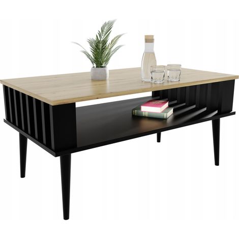 Table basse Lamella pour le salon, table basse noire/artisanale (1/5)