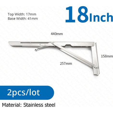 Supports d'étagère pliables (argentés, 45,7 cm) en 2 pièces, acier inoxydable, adaptés aux camping-cars, gain de place (1/5)