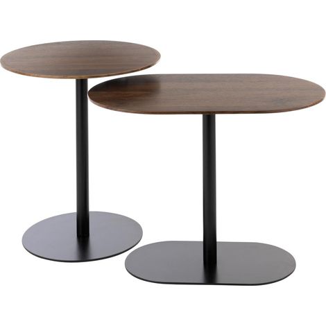 Lot de 2 Tables d'Appoint "Fay" 55cm Noir & Marron (1/4)