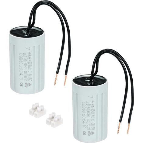CBB60 Condensateur 7uF Condensateur de Démarrage, AC 450V 2 Fils 50/60Hz Cylindre 60x35mm pour Pompes à Eau Démarrage du Moteur de Lave-Linge,2Set (1/5)