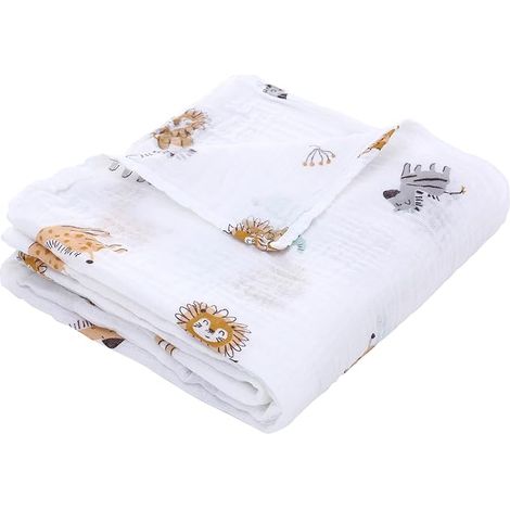 Baby Muslin Blanket, Swaddle Blanket for Newborn Boy Girl, 100% Cotton, One Layer, 110 x 150 cm, Animal Kingdom (1/5)