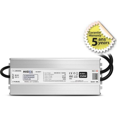 Alimentation pour LED 250W - 12V DC - IP67 - Garantie 5 ans Miidex Lighting® (1/2)