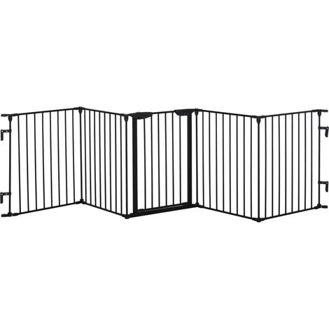 Barrière pour chien pliable 5 panneaux métal plastique 300x3x74.5 cm Noir