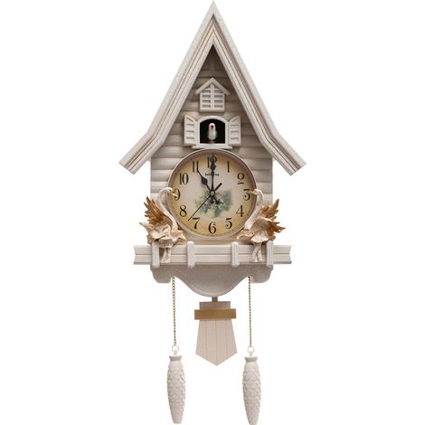 Reloj de pared, reloj de cuco, reloj de pared moderno y creativo, reloj de pared para salón, decoraciones de madera y péndulo oscilante, sin pilas (begie) (1/5)