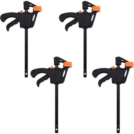 Lot de 4 serre-joints en plastique à cliquet robustes pour le travail du bois, avec barre de 10 cm (4 pouces), outil de menuisier à dégagement rapide, kit d'outils à main pour le bricolage et le trava (1/5)
