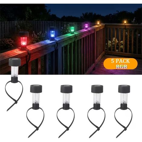 Lot de 5 guirlandes lumineuses LED solaires à attaches, avec caches-ampoules transparents cristallins pour la décoration de jardin et de terrasse (lumières colorées) (1/5)
