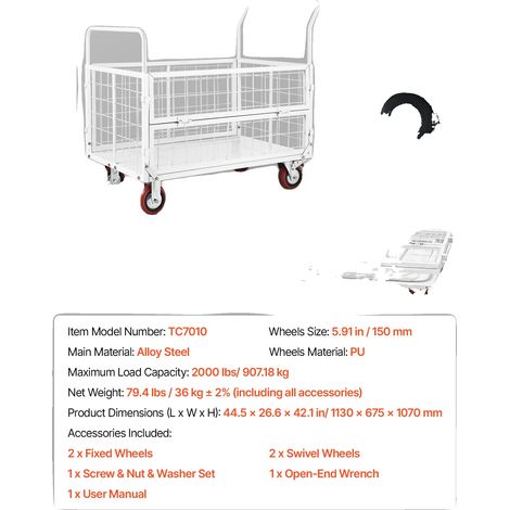 Chariot Plateforme, Capacité de 2000 lbs, Design Pliable, 2000lbs (1/2)