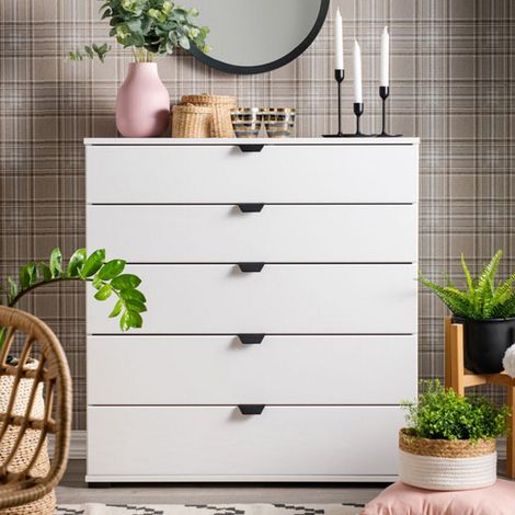 Kommode Mainarda, 5 Schubladen, Schiebesystem, 90x40x95h cm, Weiß (1/5)