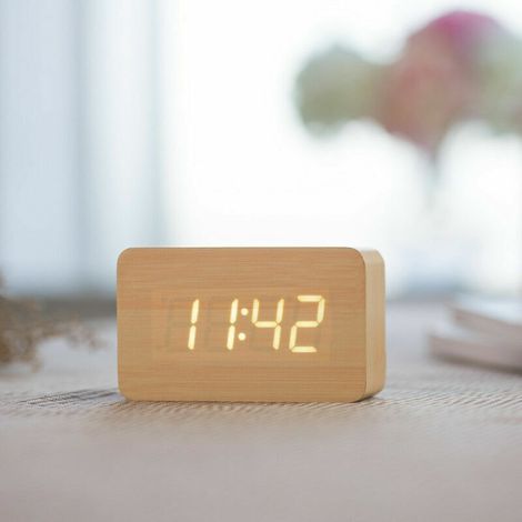 Numérique Réveil Bois Réglable Luminosité Contrôle Vocal LED Horloge Rectangle Affichage Temps Température Décor À La Maison (1/4)