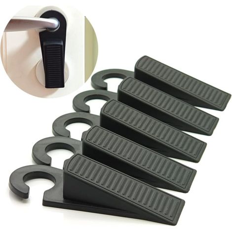 5 pièces butoir de porte accrochable, cales de porte en caoutchouc résistantes pour sol, protège-mur noir atténuant le bruit adapté aux sols bruts et parquets