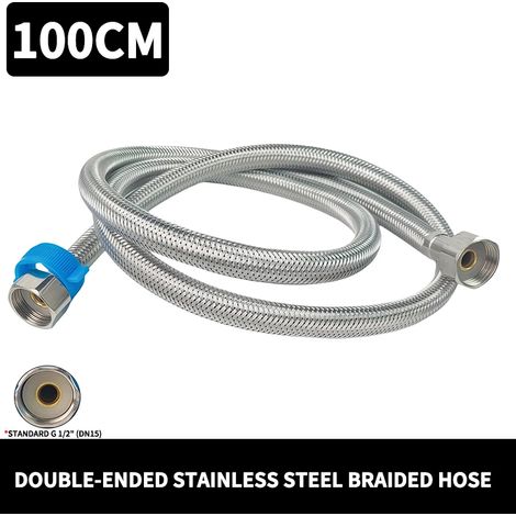 Tuyau tressé en acier inoxydable 304 (100 cm) de diamètre et de 1/2 pouce, étanche et anti-éclatement, flexible pour eau chaude et froide, compatible avec robinets, toilettes et chauffe-eau.