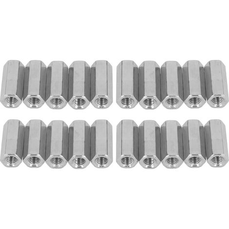 M6x1 L25mm Sechskant-Überwurfmuttern aus Edelstahl, 20er-Packung Gewindestangenverbinder für Schrauben und Bolzen (1/5)