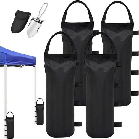 4 PCS Poids pour Tonnelle, Oxford 800D Sac de Lestage pour Tonnelle Sacs de Sable Rechargeables Coupe-Vent, avec Pelle, Adaptables pour Tente, Plage, Jardin, Camping (1/5)