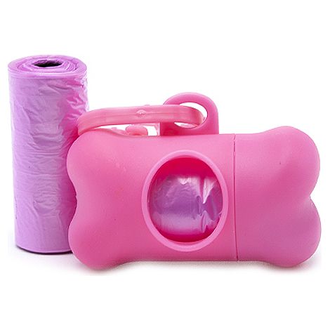 Dispensador de bolsas recoge cacas perro 15 bolsas  Rosa (1/4)