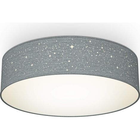 plafonnier tissu gris avec décor étoile, éclairage plafond chambre, salon, salle à manger, lustre salon, lustre chambre, luminaires intérieur, 2 douilles E27 pour ampoules de 40Wmax, Ø38cm (1/5)