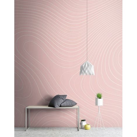 Papier peint panoramique rose pour couloir | Tapisserie panoramique à motif graphique tendance | Papier peint panoramique moderne - 270 x 400 cm (4 pièces) (1/5)