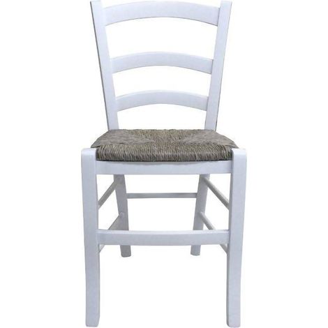 Dmora - Sedia 0, Set di 2 Sedie classiche in legno color Bianco, Ideale per sala da pranzo, cucina o salotto, cm 46x42h87, con fondello in Paglia