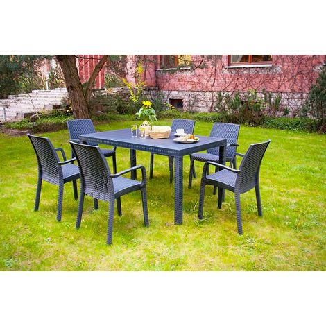 Table de jardin extérieure 150x90cm en polypropylène tressé – Résistante aux intempéries – Pour 4-6 convives – Design moderne et élégant (1/6)