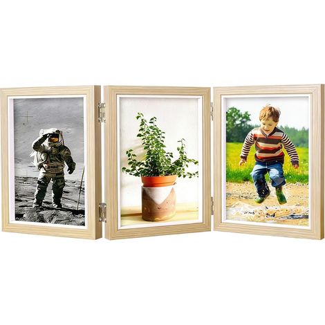 Cadre Photo 10 x 15 cm Triple, Cadre 3 Photos en Bois Pliable (1/5)