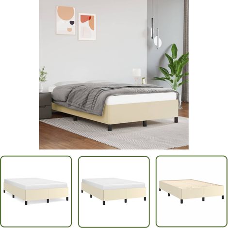 The Living Store Cadre de lit Crème 120x200 cm Similicuir - Cadre De Lit - Lit Crème - Lit Similicuir - Lit Double - Meubles Chambre À Coucher (1/5)