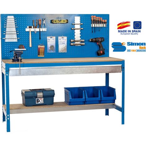 Simonrack – Kit établi modulable avec tiroir 1440x1500x600mm – Charge max 600kg – Acier 2mm et bois MDF 16mm – Peinture époxy résistante (1/9)