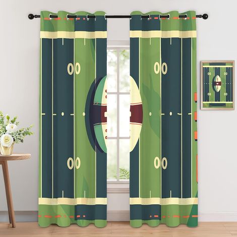Rideau Occultant Rugby - Décoration Rugby, Rideau Thermique Motif Sport Football Américain, Lot de 2 Rideaux Opaque à Oeillets pour Fenetre Chambre Salon Chambre Enfant, 140x160 cm (LxH) - 2x L 140 X (1/5)