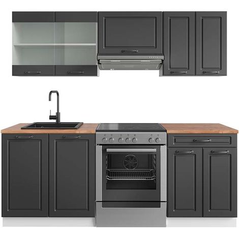 Cucina componibile R-Line, Antracite rustico/bianco, 200 cm , PL Rovere, Vicco