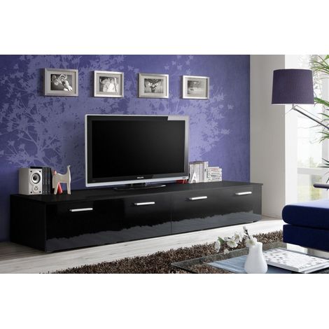 Banc TV - DUO - 200 cm x 35 cm x 45 cm - Noir - Livraison gratuite