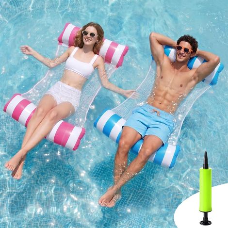 2 Pièces Bouee Piscine,4 en 1 Flottant Hamac Gonflable,Bouée Filet Piscine  Hamac à Eau avec Filet et Pompe à Air, Portable et Durable, Pliable Hamac de Piscine, pour Plage Partie Etc (1/5)